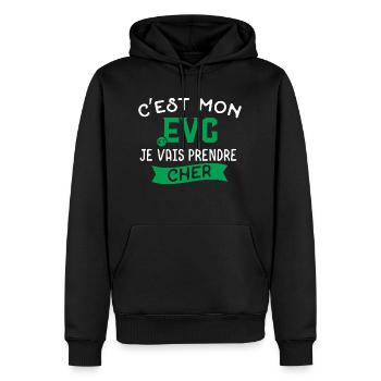 EVG vais prendre cher Cadeau homme humour EVG - Sweat à capuche Premium bio Homme - noir - Devant - Nico (187cm)