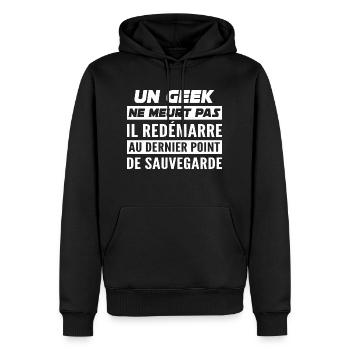 un geek ne meurt pas / humour geek - Sweat à capuche Premium bio Homme - noir - Devant - Nico (187cm)