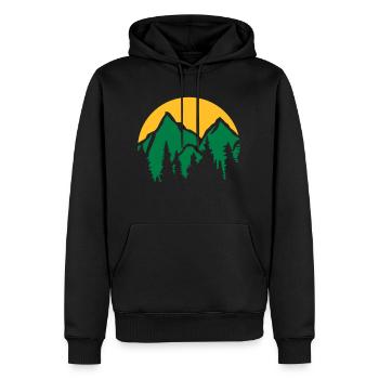 Montagnes Soleil Conifères - Sweat à capuche Premium bio Homme - noir - Devant - Nico (187cm)