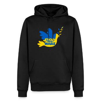 STOPPT KRIEGE - Männer Premium Bio Hoodie - Schwarz - Vorne - Nico (187cm)
