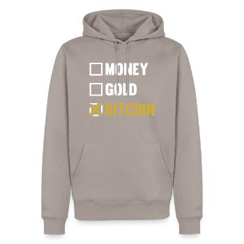 money gold bitcoin - Men’s Premium Organic Hoodie - taupe - Front - Nico (187cm)