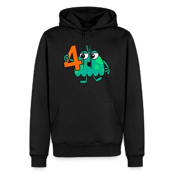 Funny Green Cartoon Number Four Monster - Men’s Premium Organic Hoodie - black - Front - Nico (187cm)