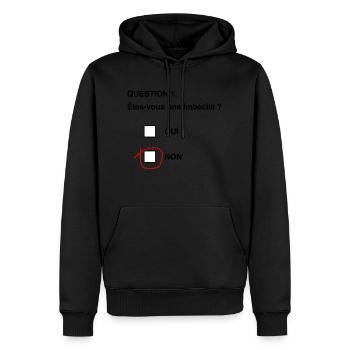 question imbecile humour femme - Sweat à capuche Premium bio Homme - noir - Devant - Nico (187cm)