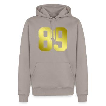 89 number jersey - Men’s Premium Organic Hoodie - taupe - Front - Nico (187cm)