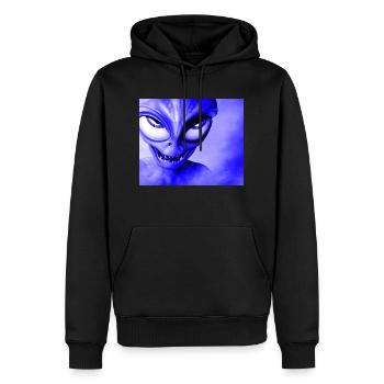 Alien with Sharp Teeth Design - Blue - Men’s Premium Organic Hoodie - black - Front - Nico (187cm)