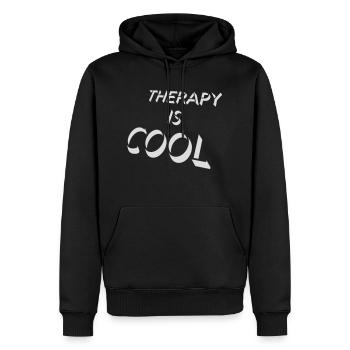 therapy is cool Zitat - Männer Premium Bio Hoodie - Schwarz - Vorne - Nico (187cm)