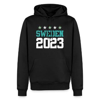 Suède 2023 - Sweat à capuche Premium bio Homme - noir - Devant - Nico (187cm)