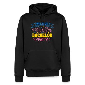WILLKOMMEN AUF DEM JUNGGESELLENABSCHIED - Männer Premium Bio Hoodie - Schwarz - Vorne - Nico (187cm)