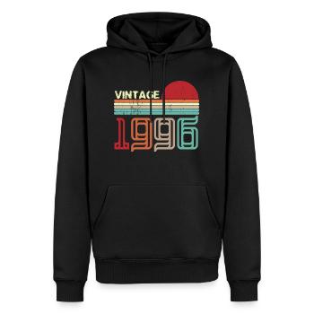 Vintage 1996 Anniversaire rétro sunset design - Sweat à capuche Premium bio Homme - noir - Devant - Nico (187cm)