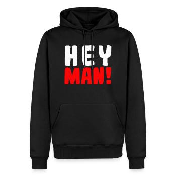 Hey man! - Männer Premium Bio Hoodie - Schwarz - Vorne - Nico (187cm)
