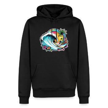 surf plage palmier soleil vacances - Sweat à capuche Premium bio Homme - noir - Devant - Nico (187cm)