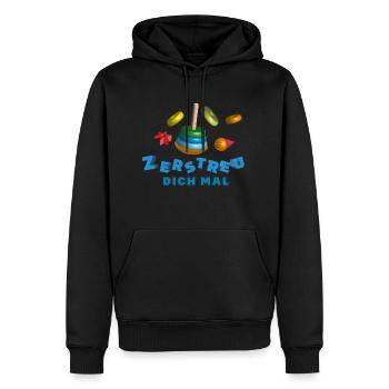 Stehaufmännchen „Zerstreu dich mal" - Männer Premium Bio Hoodie - Schwarz - Vorne - Nico (187cm)