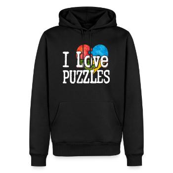 J’aime les puzzles pièce puzzle - Sweat à capuche Premium bio Homme - noir - Devant - Nico (187cm)