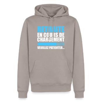 Humour Cadeau Retraité - Retraite En Cours - Sweat à capuche Premium bio Homme - taupe - Devant - Nico (187cm)