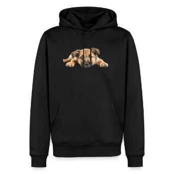 Cute puppy lying on white background close-up shot - Men’s Premium Organic Hoodie - black - Front - Nico (187cm)