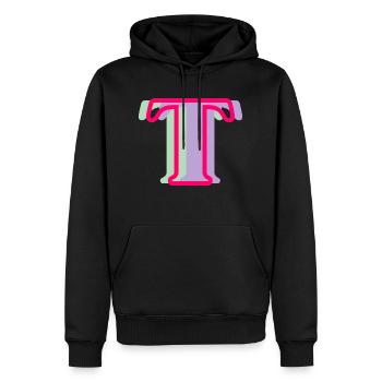 Mehrfarbiger Buchstabe t - Männer Premium Bio Hoodie - Schwarz - Vorne - Nico (187cm)
