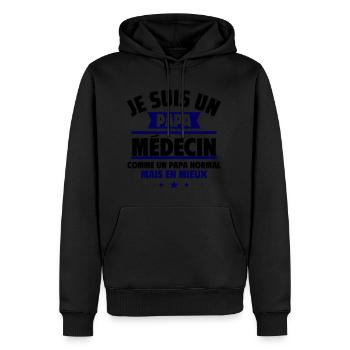 papa médecin : cadeau fête des pères - Sweat à capuche Premium bio Homme - noir - Devant - Nico (187cm)