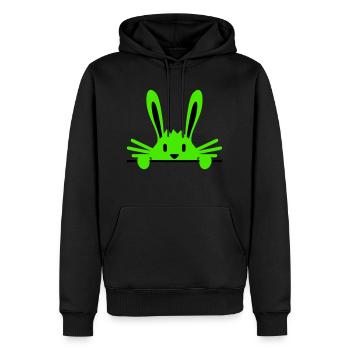 Hase versteckt sich schüchtern hinter Mauer Zaun - Männer Premium Bio Hoodie - Schwarz - Vorne - Nico (187cm)