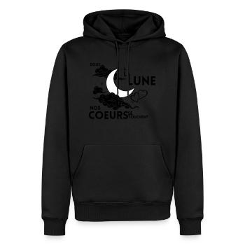 Sous la lune nos cœurs se touchent - Sweat à capuche Premium bio Homme - noir - Devant - Nico (187cm)