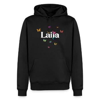 LAILA - Beau nom de fille avec un smash coloré - Sweat à capuche Premium bio Homme - noir - Devant - Nico (187cm)