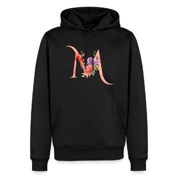Lettre m - Sweat à capuche Premium bio Homme - noir - Devant - Nico (187cm)