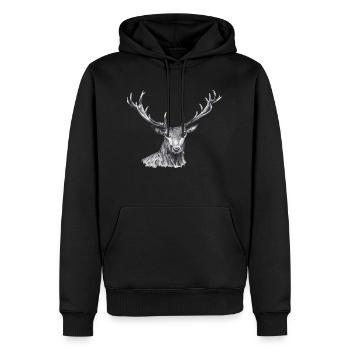 Hirsch - Männer Premium Bio Hoodie - Schwarz - Vorne - Nico (187cm)