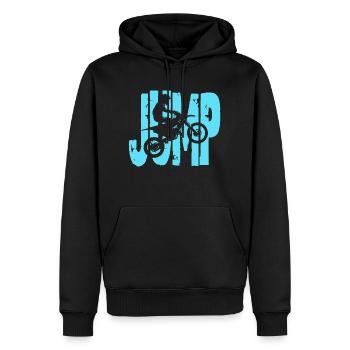 Jump - Männer Premium Bio Hoodie - Schwarz - Vorne - Nico (187cm)