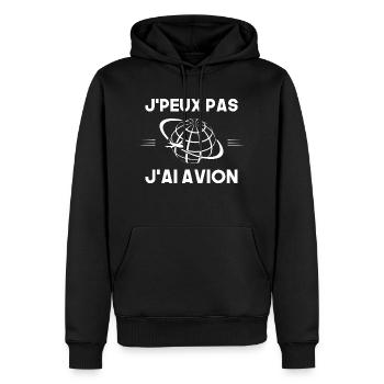 j'peux pas j'ai avion humour aviation - Sweat à capuche Premium bio Homme - noir - Devant - Nico (187cm)