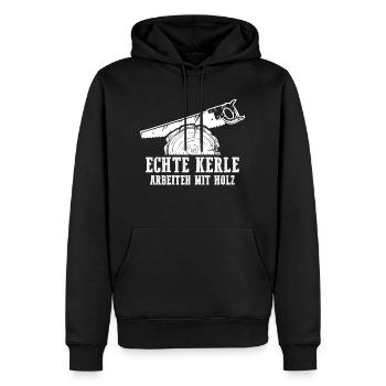 Echte Kerle Arbeiten mit Holz - Männer Premium Bio Hoodie - Schwarz - Vorne - Nico (187cm)
