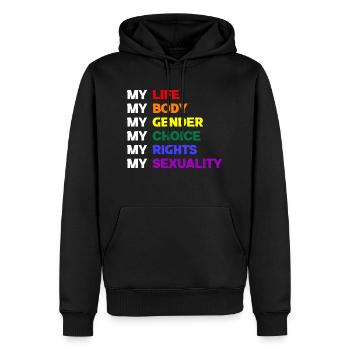 My Life My Body My Gender My Choice My Rights - Männer Premium Bio Hoodie - Schwarz - Vorne - Nico (187cm)
