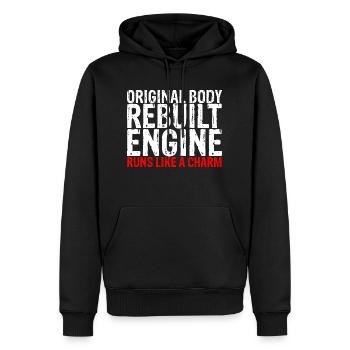 Original Body, Rebuilt Engine, Runs Like A Charm 2 - Men’s Premium Organic Hoodie - black - Front - Nico (187cm)