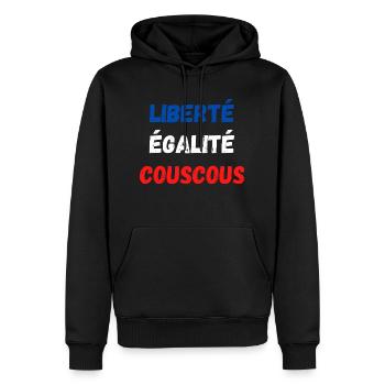Liberté égalité couscous - Sweat à capuche Premium bio Homme - noir - Devant - Nico (187cm)