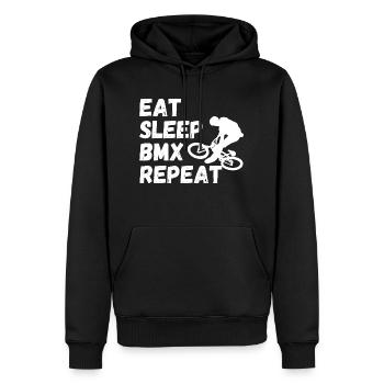 eat sleep bmx repeat - Radsport-Humor - Männer Premium Bio Hoodie - Schwarz - Vorne - Nico (187cm)