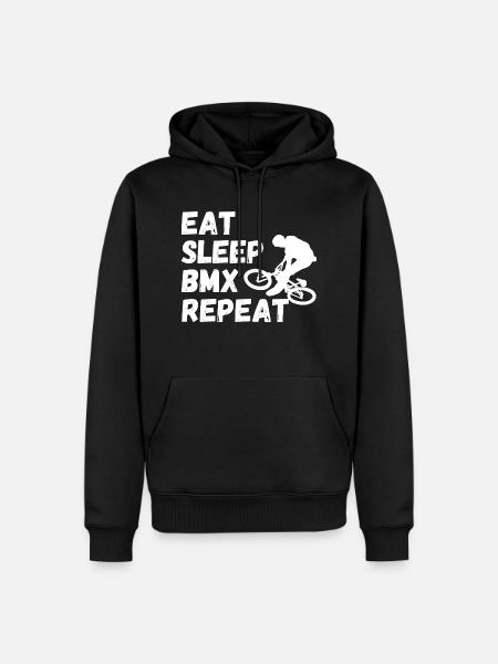 manger dormir bmx répéter - humour vélo - Sweat à capuche Premium bio Homme - noir