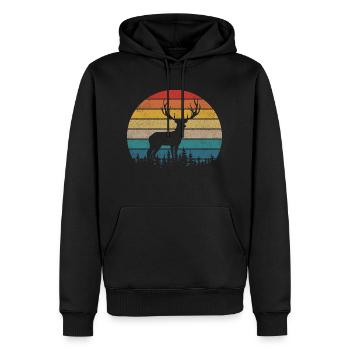 Cerf Cerf Rétro Vintage Woodland Nature - Sweat à capuche Premium bio Homme - noir - Devant - Nico (187cm)