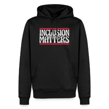 inclusion matters Logo Zitat - Männer Premium Bio Hoodie - Schwarz - Vorne - Nico (187cm)