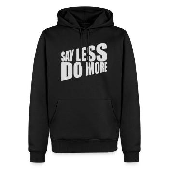 say less do more - Männer Premium Bio Hoodie - Schwarz - Vorne - Nico (187cm)