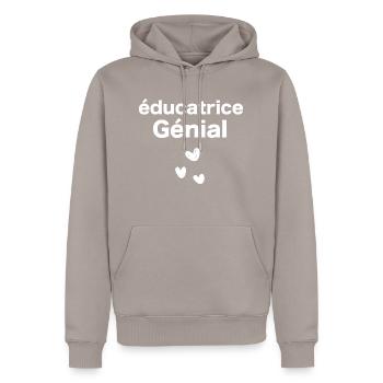 éducatrice Génial - Sweat à capuche Premium bio Homme - taupe - Devant - Nico (187cm)