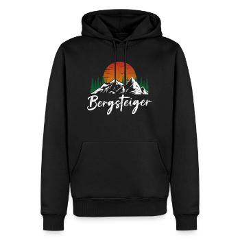 Bergsteiger Design Berg mit Sonne und Wald - Männer Premium Bio Hoodie - Schwarz - Vorne - Nico (187cm)