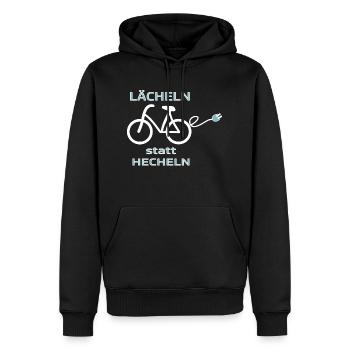 EBIKE Lächeln statt Hecheln - Männer Premium Bio Hoodie - Schwarz - Vorne - Nico (187cm)