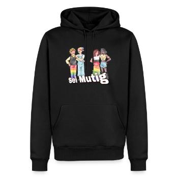 ,,Sei Mutig" LGBTQ - Männer Premium Bio Hoodie - Schwarz - Vorne - Nico (187cm)