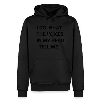 Ich tue, was die Stimmen in meinem Kopf mir sagen - Männer Premium Bio Hoodie - Schwarz - Vorne - Nico (187cm)