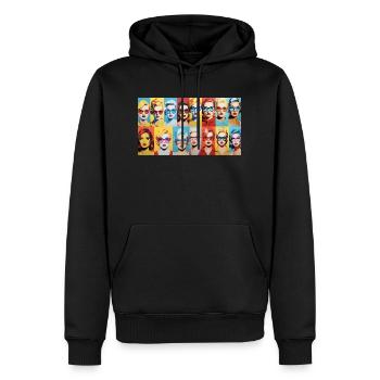 70er classic Women - Männer Premium Bio Hoodie - Schwarz - Vorne - Nico (187cm)