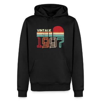 Vintage 1997 Anniversaire rétro sunset design - Sweat à capuche Premium bio Homme - noir - Devant - Nico (187cm)