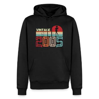 Vintage 2005 Anniversaire rétro sunset design - Sweat à capuche Premium bio Homme - noir - Devant - Nico (187cm)