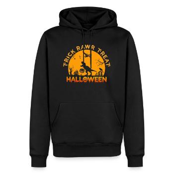 Dinosaur Stealing Pumpkin Halloween - Men’s Premium Organic Hoodie - black - Front - Nico (187cm)