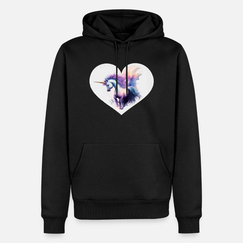 Einhorn Herz - Männer Premium Bio Hoodie - Schwarz
