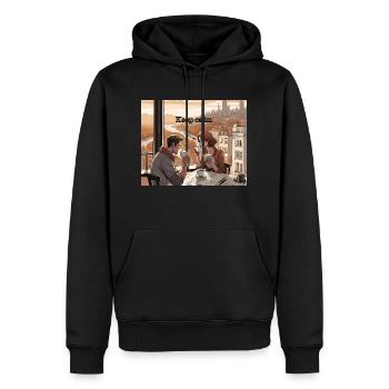 Café avec vue sur la ville. Restez calme. - Sweat à capuche Premium bio Homme - noir - Devant - Nico (187cm)