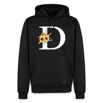 Lettre D floral tournesol - Sweat à capuche Premium bio Homme - noir - Devant - Nico (187cm)