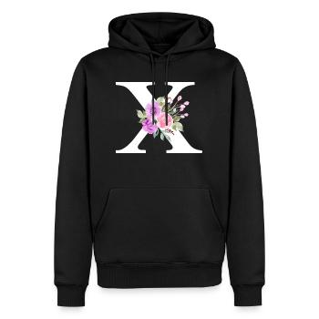 Lila floral x Buchstabe - Männer Premium Bio Hoodie - Schwarz - Vorne - Nico (187cm)